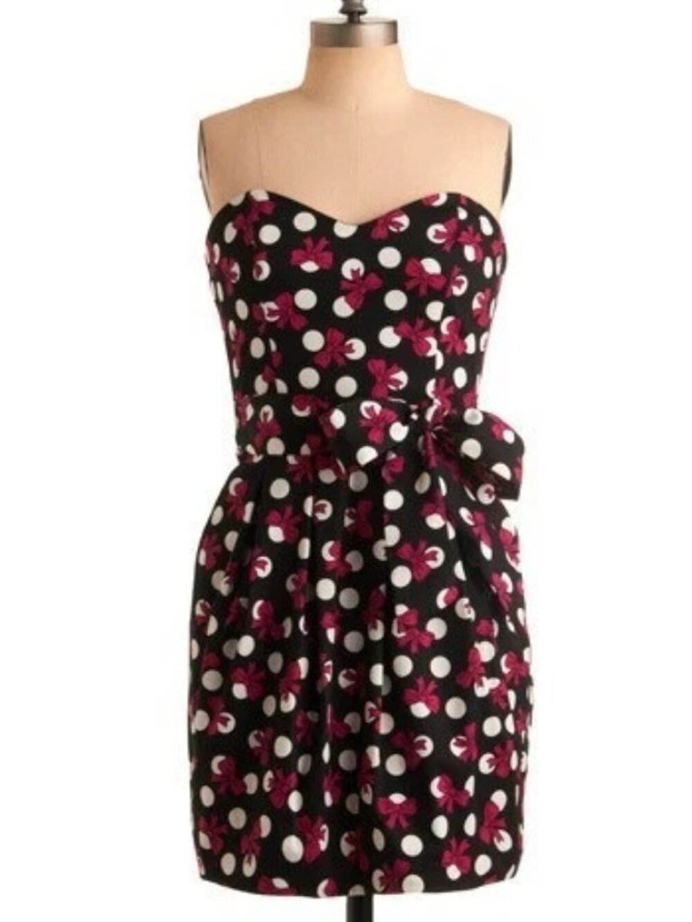 Y2K Pin-Up Bettie Page Rockabilly Dress Black White Polka Dot Pink Bow XS SMALL